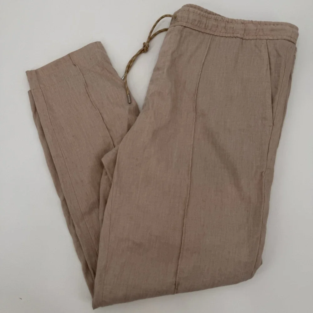 Michael Kors Men XXL Tan Linen Blend Elastic Drawstring Jogger Pants Khaki Beach